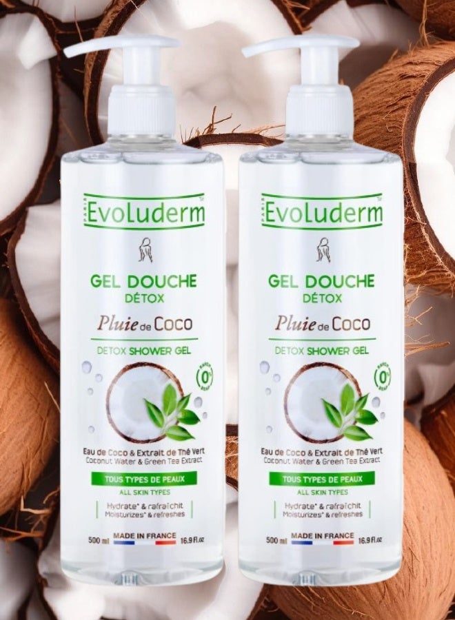 Evoluderm 2 Pieces Evoluderm Pluie de Coco Detox Shower Gel 500ML - Image 1